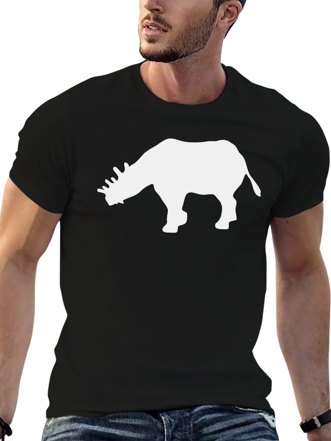Rhino Graphic Tee - Stylish Black Cotton T-Shirt