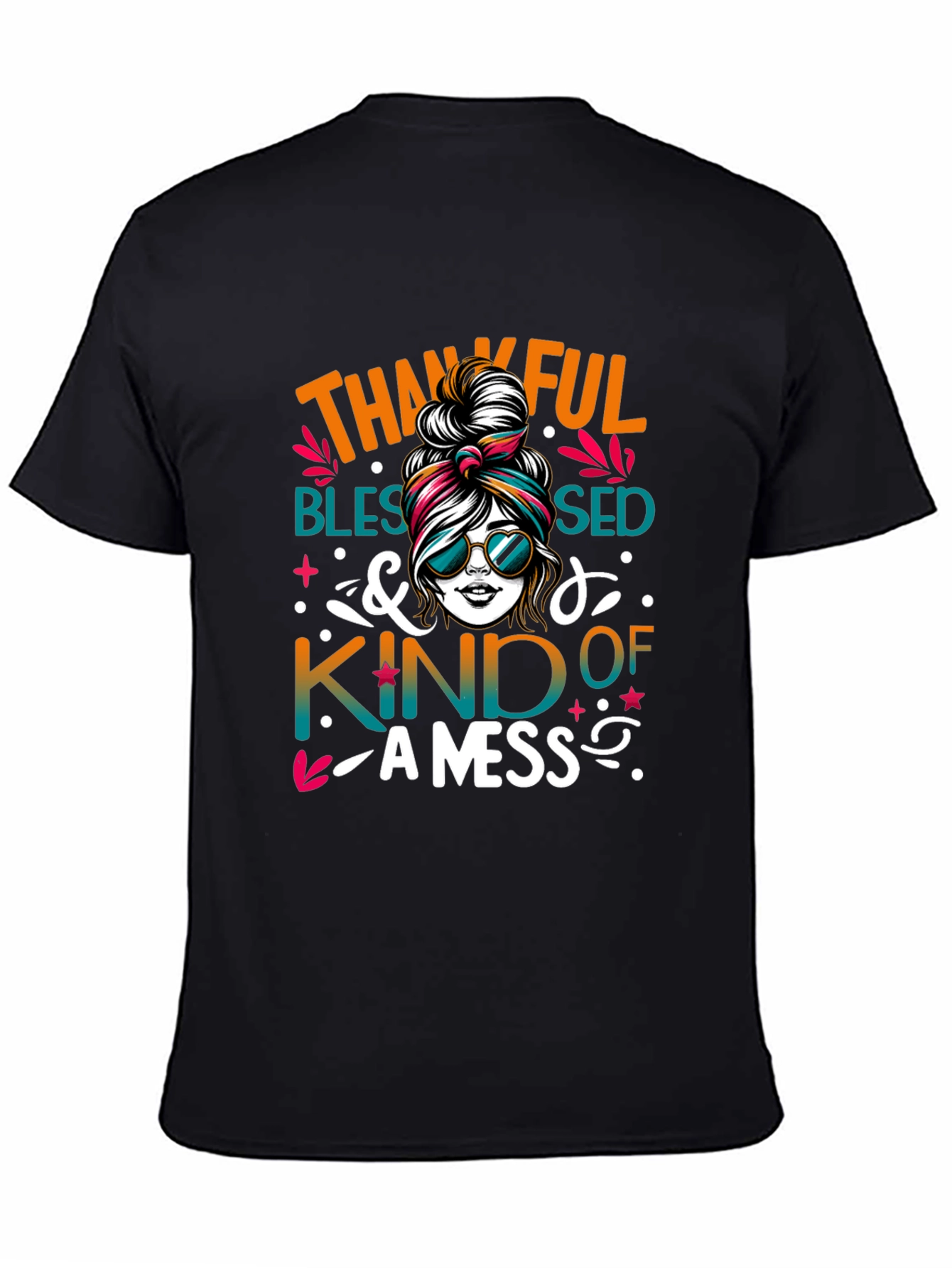 Thankful Blessed Messy Bun T-Shirt
