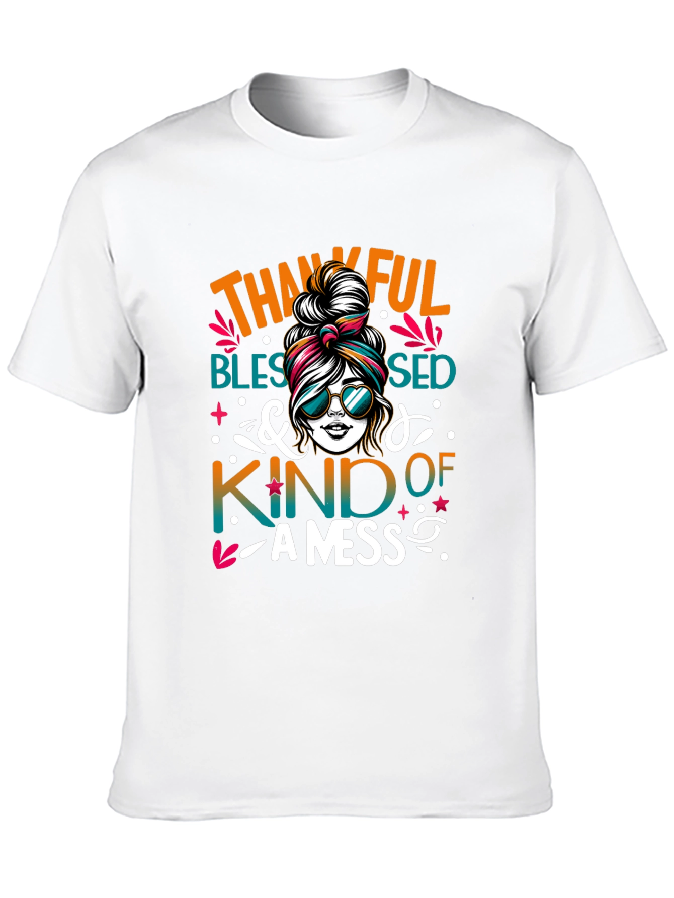 Thankful Blessed Messy Bun T-Shirt
