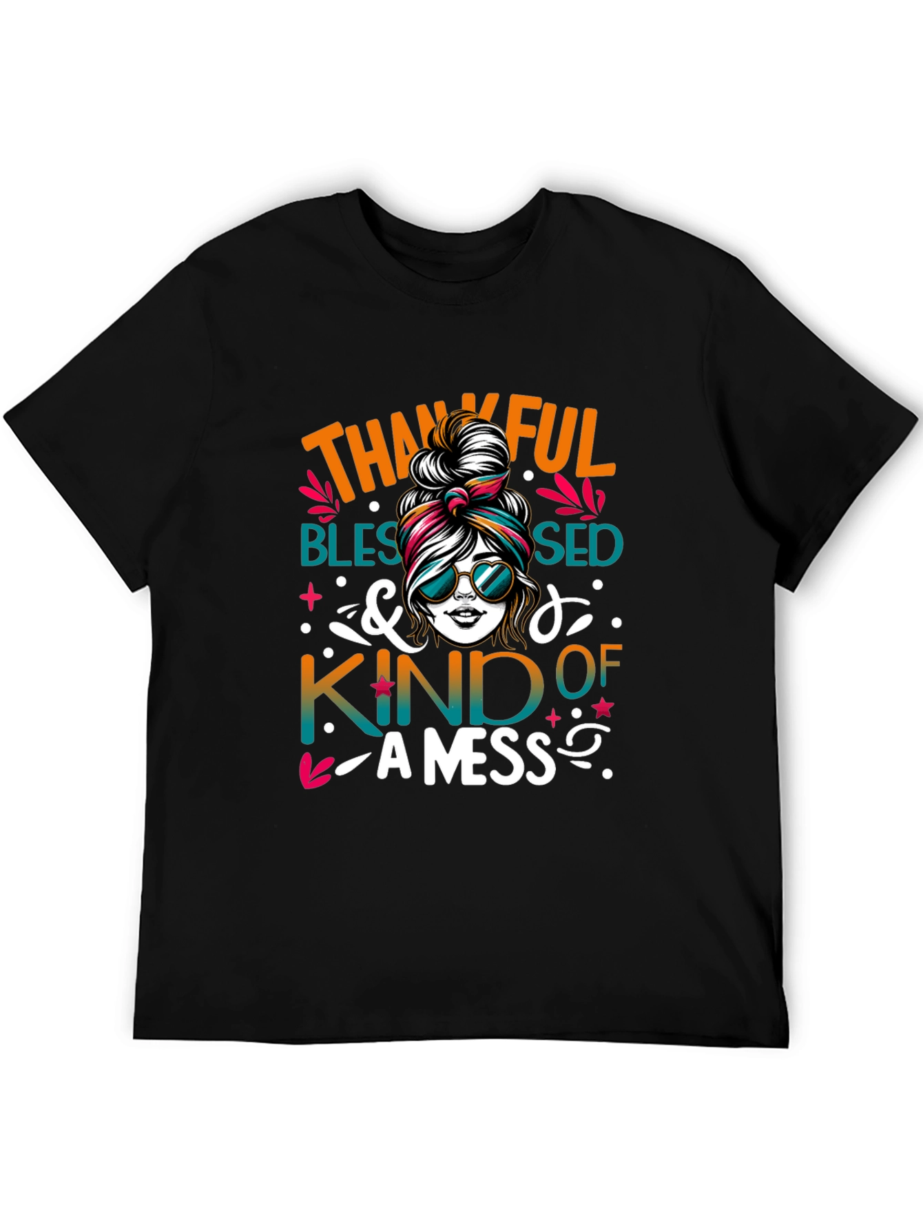 Thankful Blessed Messy Bun T-Shirt