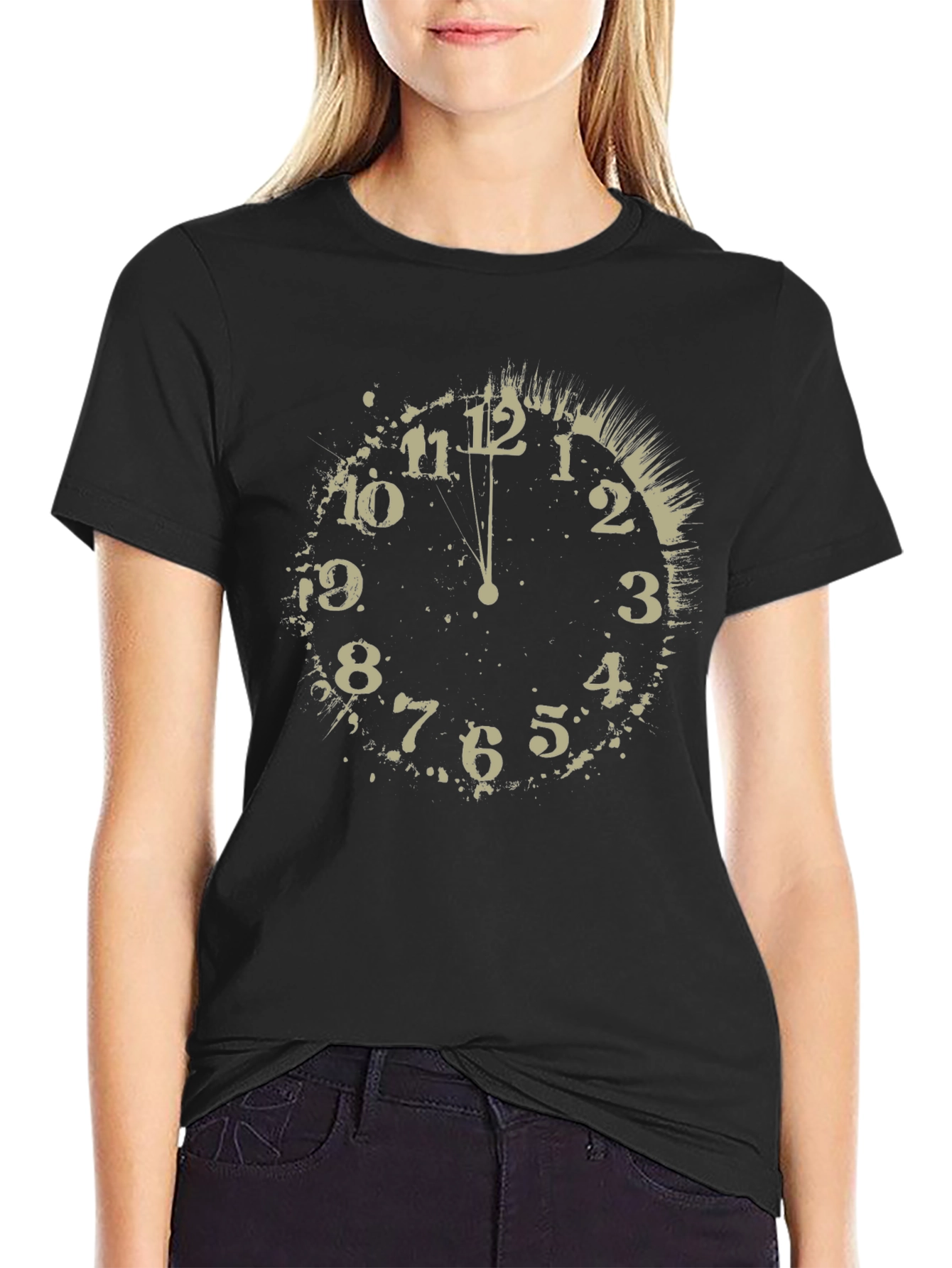 Midnight Clock Graphic Tee - Stylish Black T-Shirt