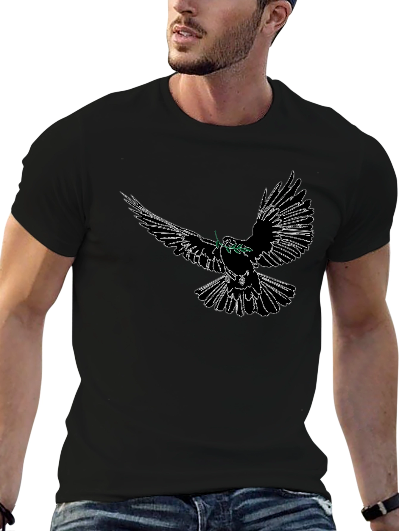 Dove Peace T-Shirt - Soft Cotton Black Tee