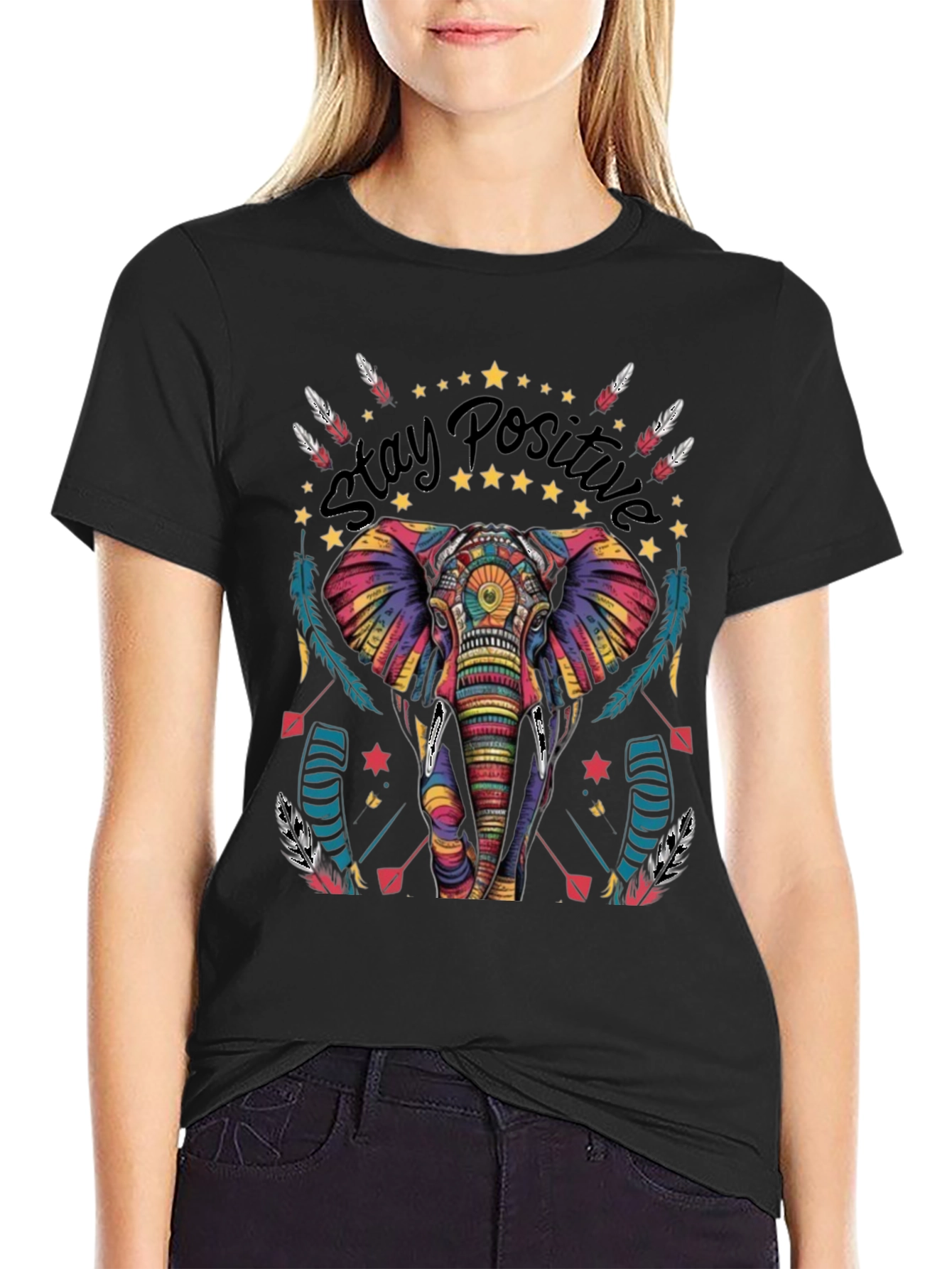 Stay Positive Elephant Graphic Tee