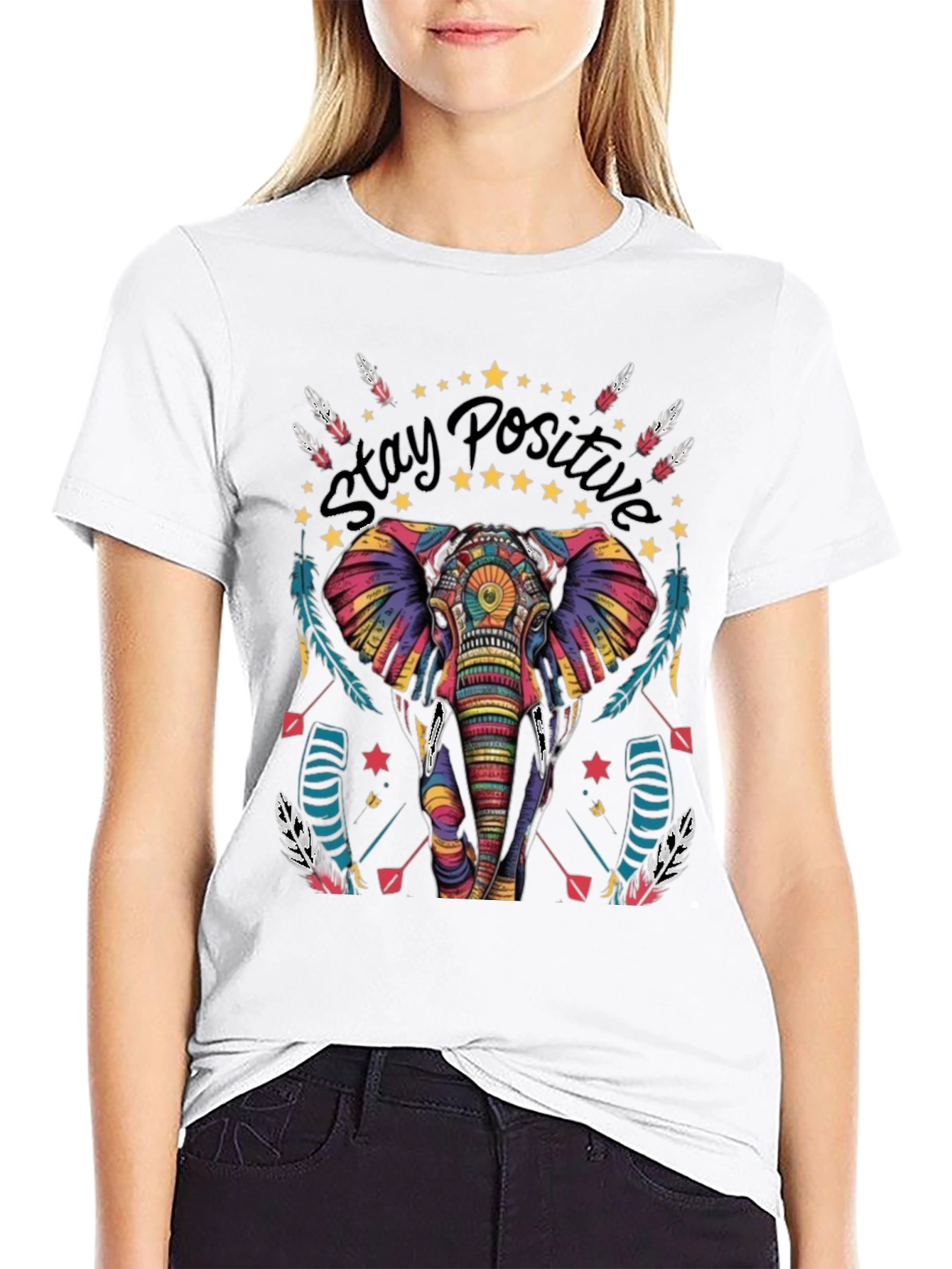 Stay Positive Elephant Graphic Tee