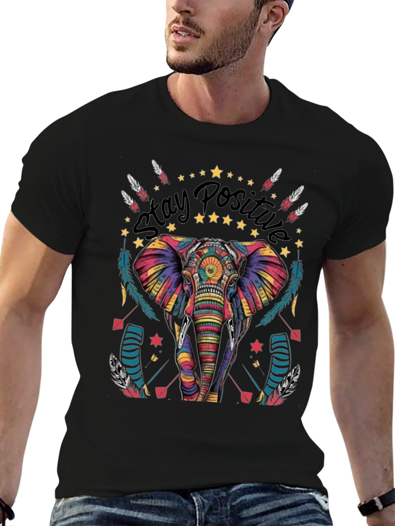 Stay Positive Elephant Graphic Tee