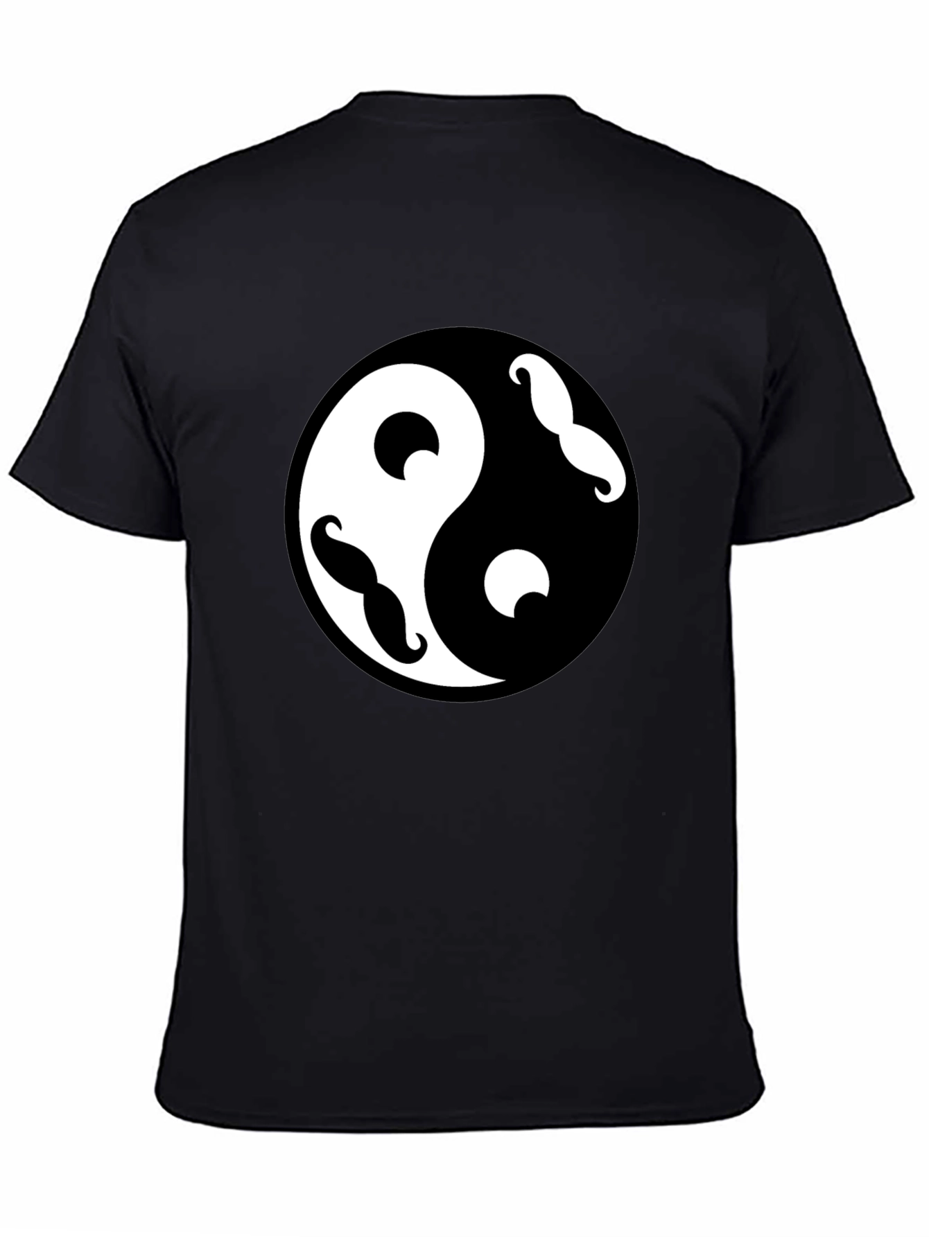 Yin Yang Mustache Graphic Tee - Black Cotton Blend