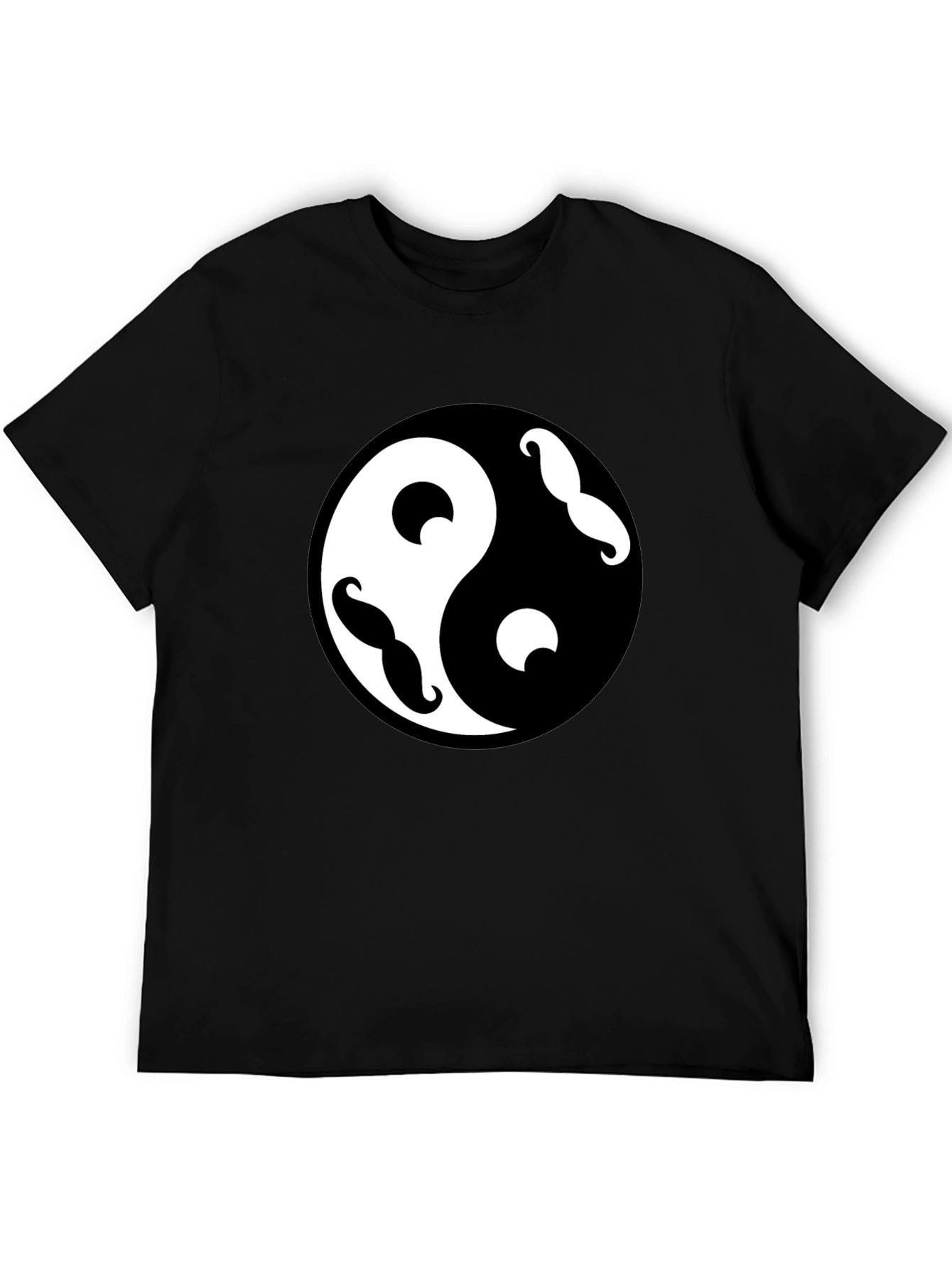 Yin Yang Mustache Graphic Tee - Black Cotton Blend