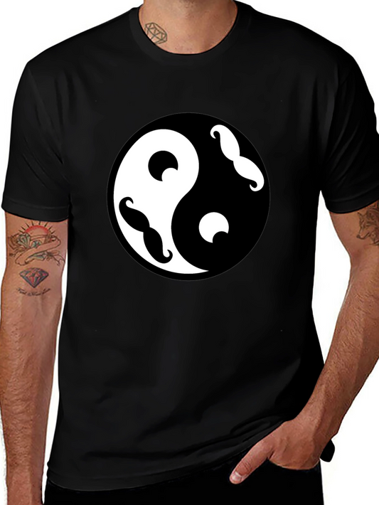 Yin Yang Mustache Graphic Tee - Black Cotton Blend
