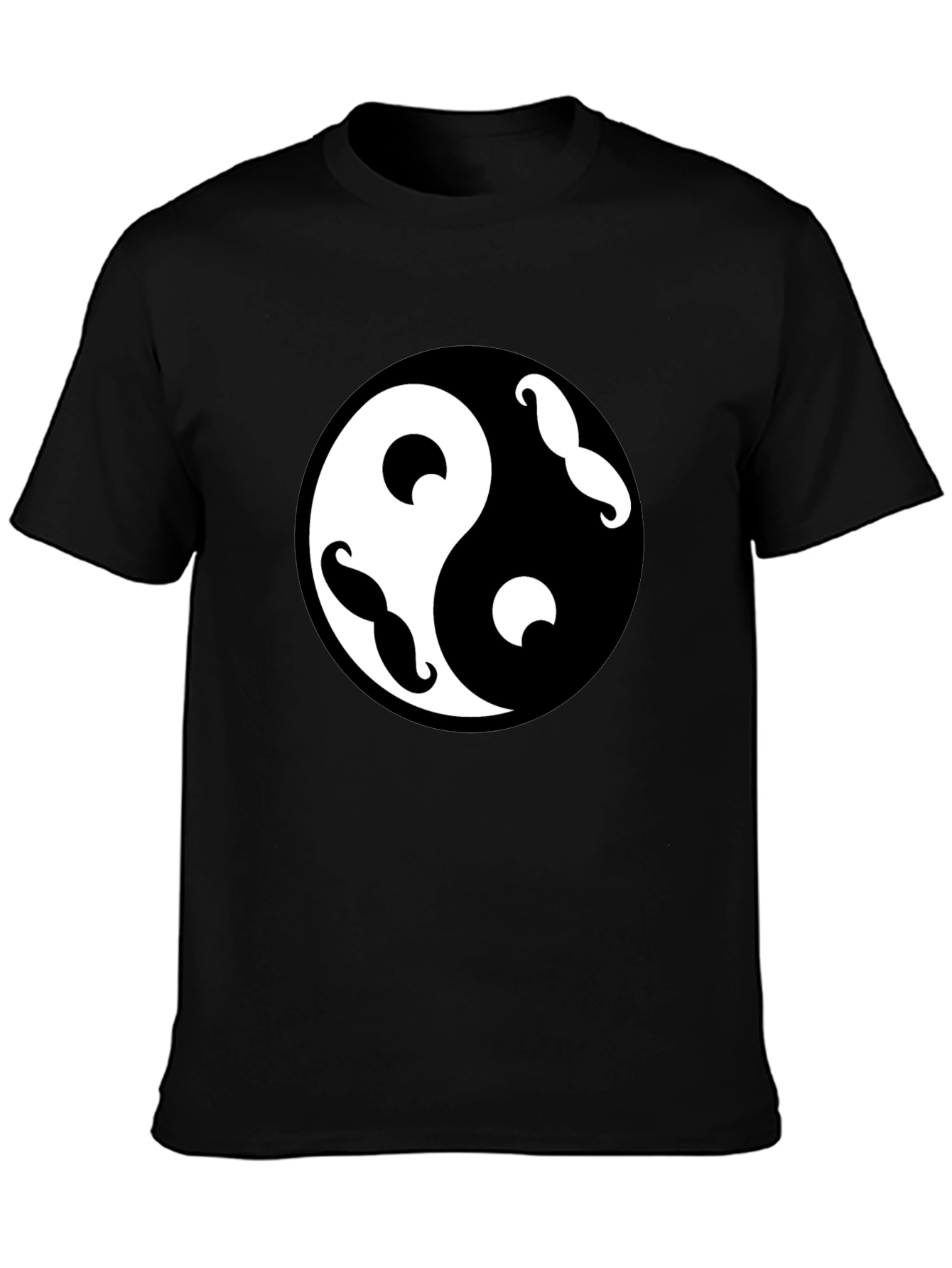 Yin Yang Mustache Graphic Tee - Black Cotton Blend