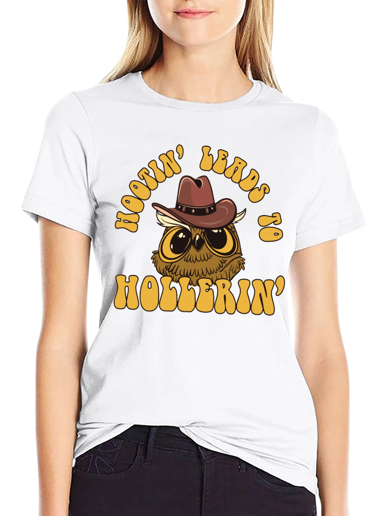 Hootin Leads to Hollerin Owl Graphic T-Shirt