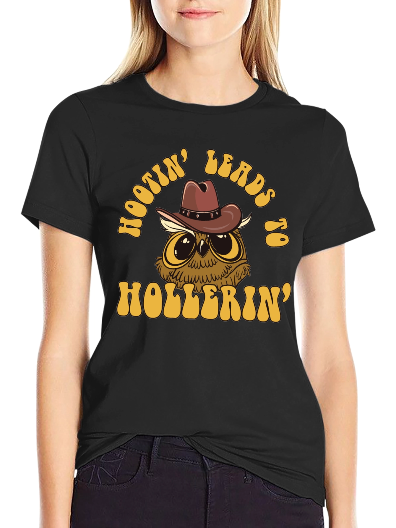 Hootin Leads to Hollerin Owl Graphic T-Shirt