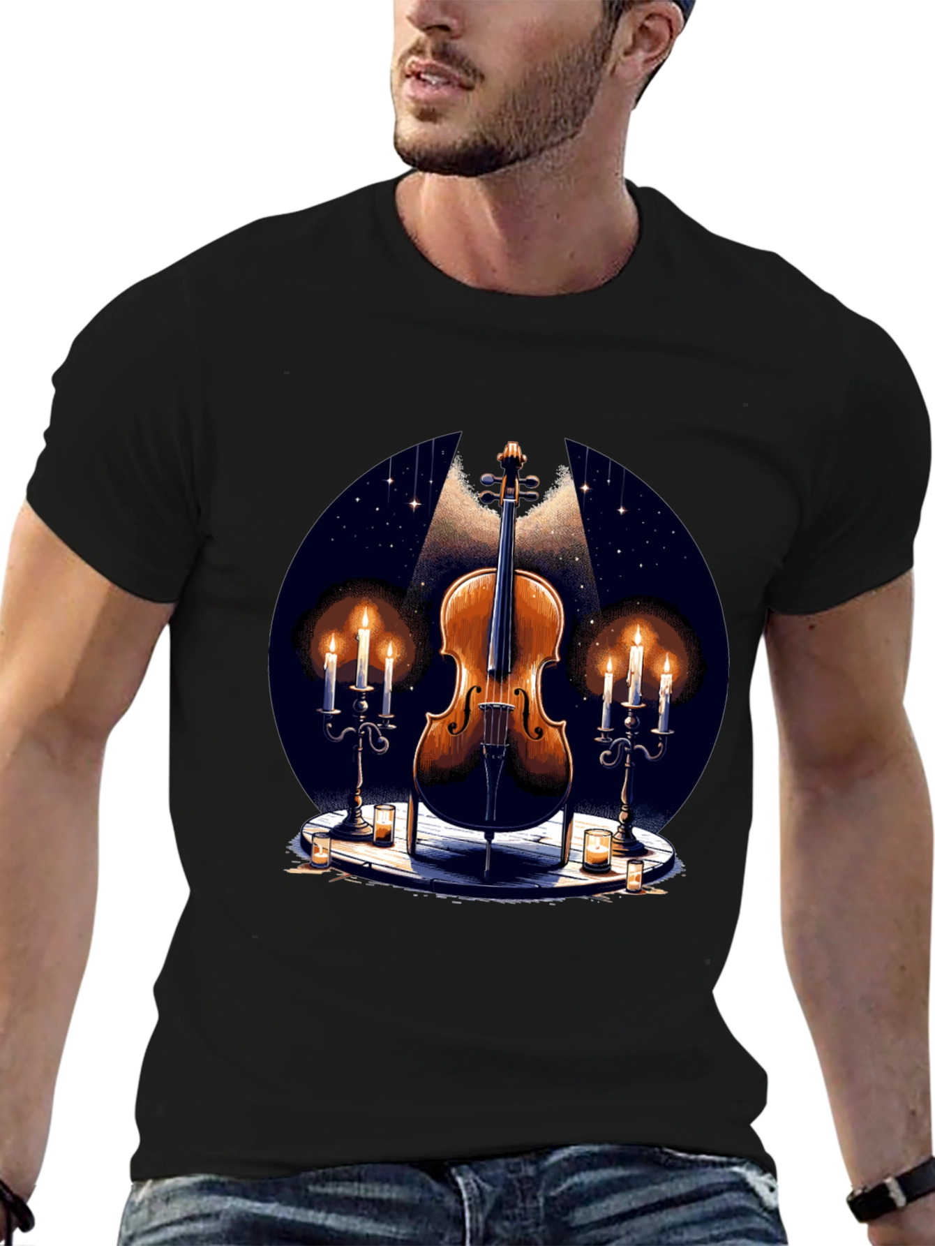 Violin and Candles Graphic T-Shirt