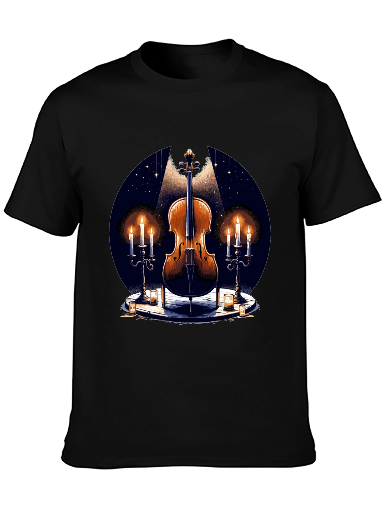 Violin and Candles Graphic T-Shirt
