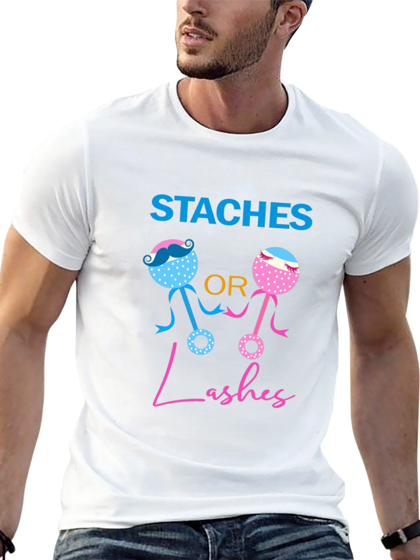 Staches or Lashes Gender Reveal T-Shirt