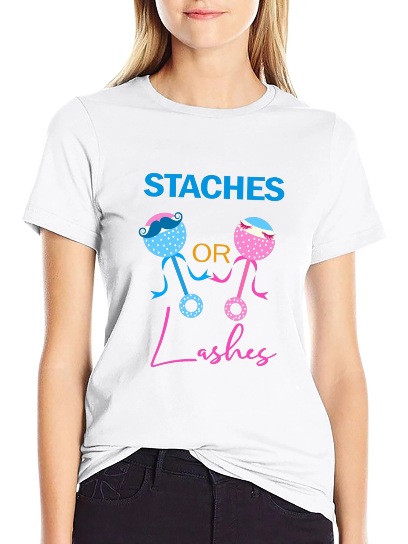 Staches or Lashes Gender Reveal T-Shirt