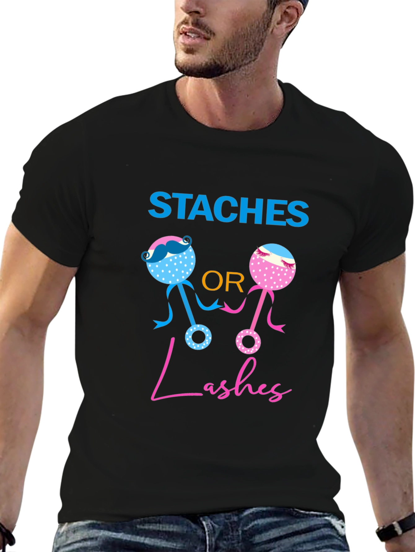 Staches or Lashes Gender Reveal T-Shirt
