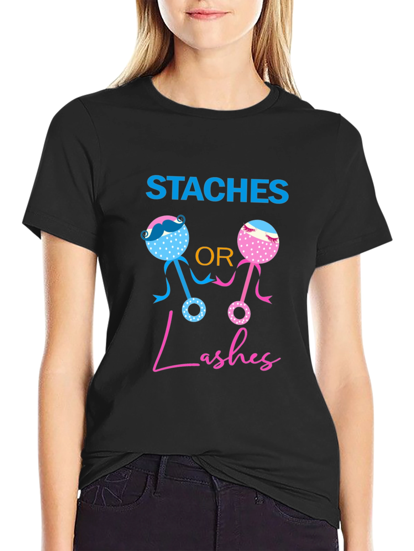 Staches or Lashes Gender Reveal T-Shirt