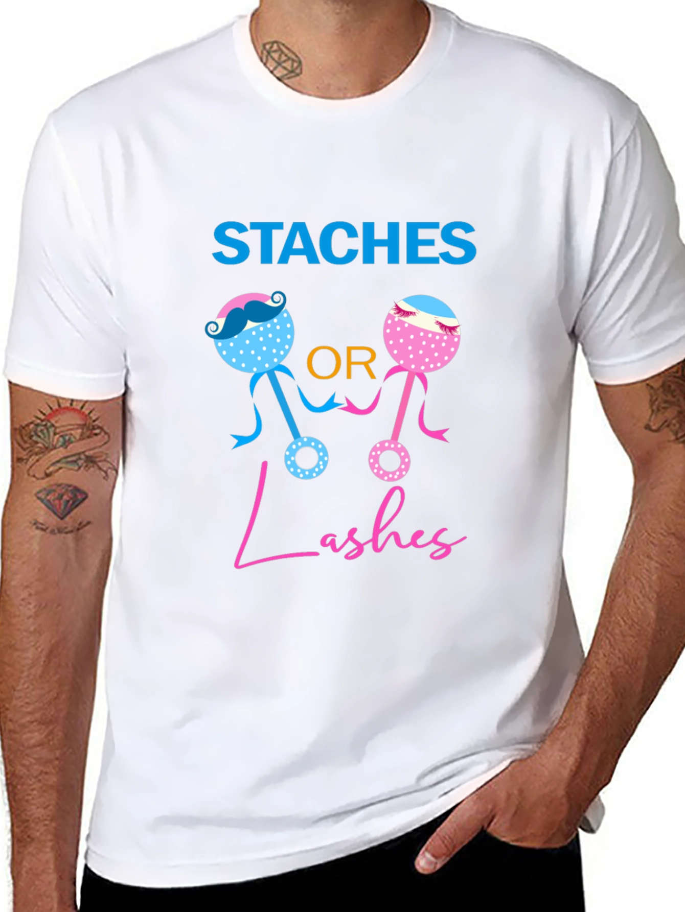 Staches or Lashes Gender Reveal T-Shirt
