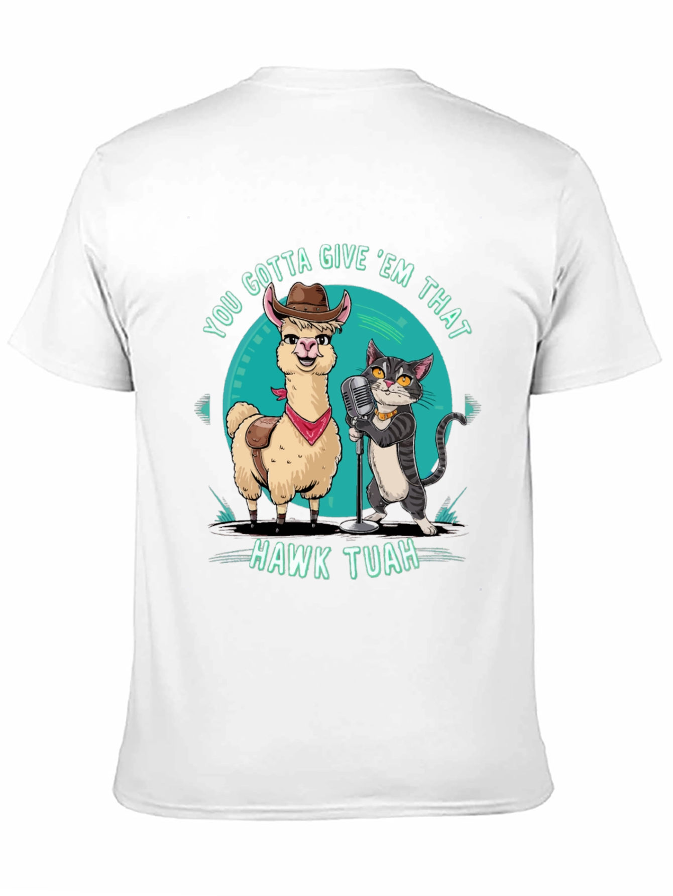 Hawk Tuah T-Shirt: Singing Llama & Cat Duo!
