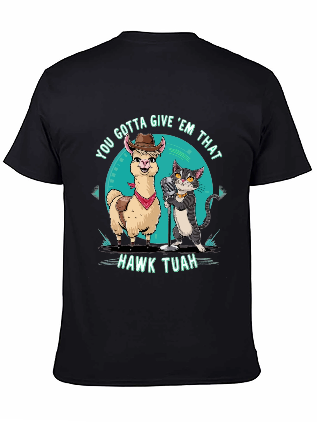 Hawk Tuah T-Shirt: Singing Llama & Cat Duo!