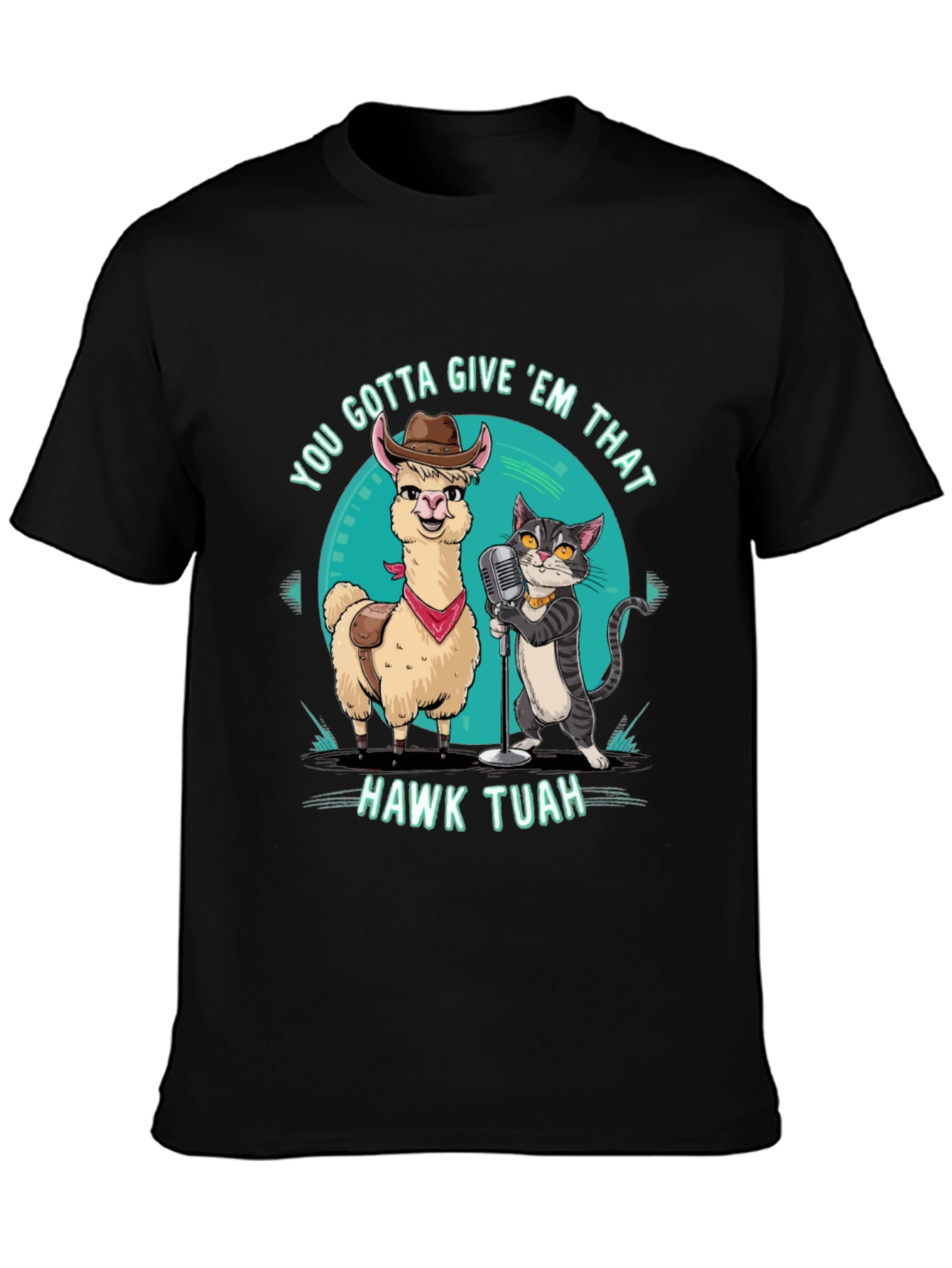 Hawk Tuah T-Shirt: Singing Llama & Cat Duo!