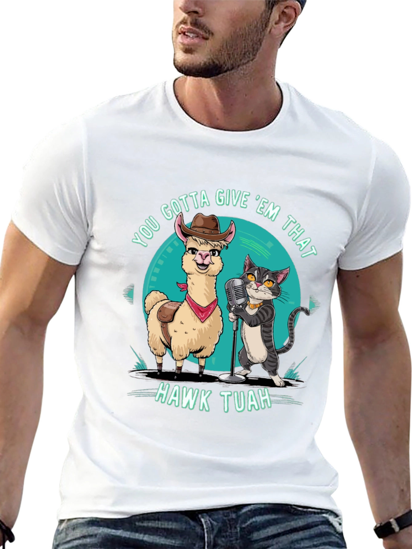 Hawk Tuah T-Shirt: Singing Llama & Cat Duo!