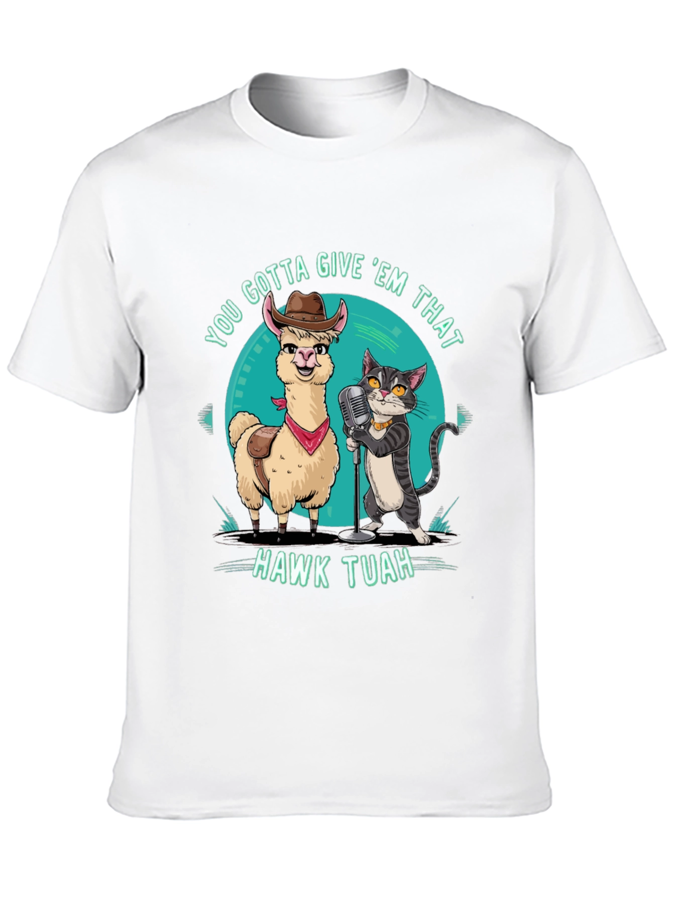Hawk Tuah T-Shirt: Singing Llama & Cat Duo!