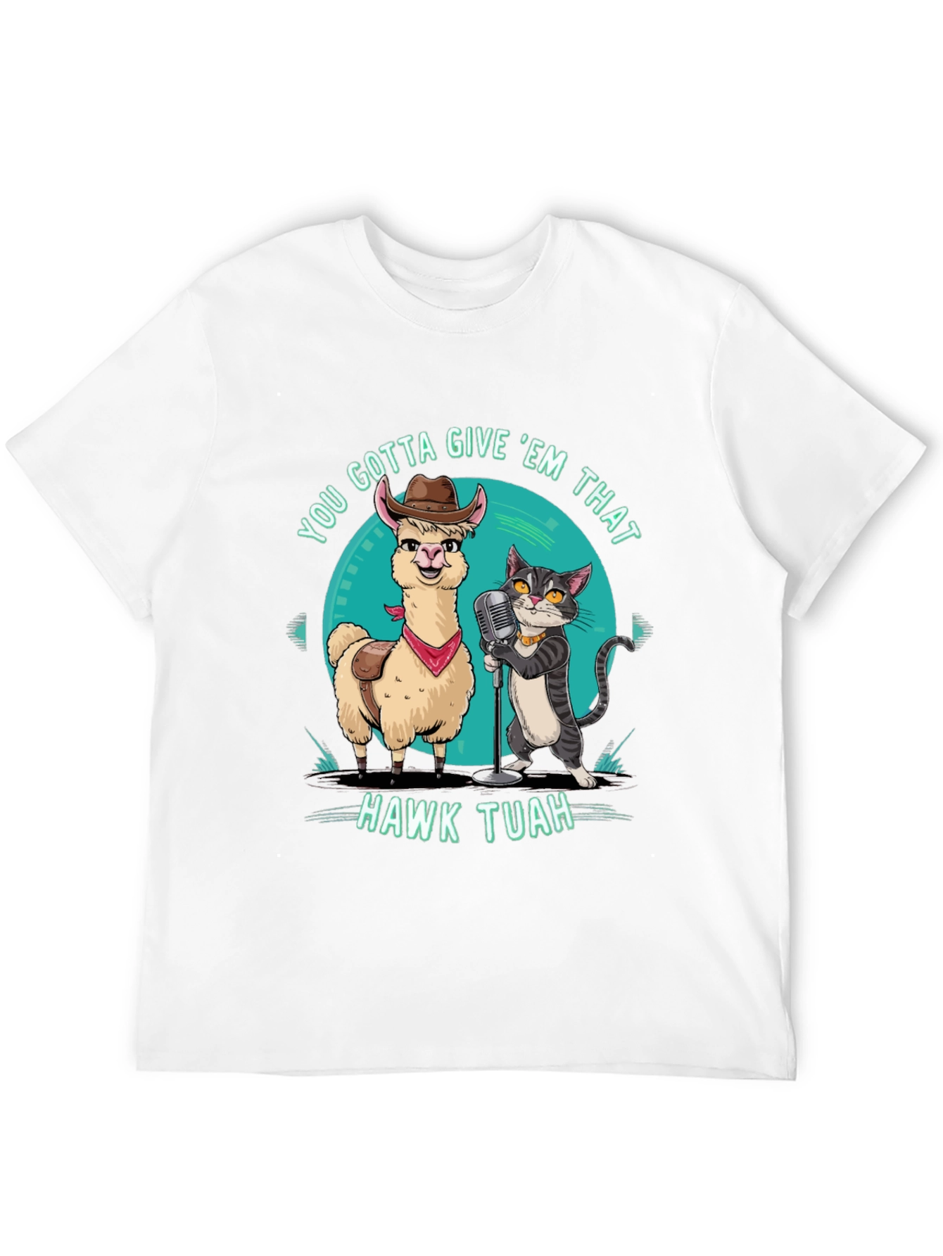 Hawk Tuah T-Shirt: Singing Llama & Cat Duo!