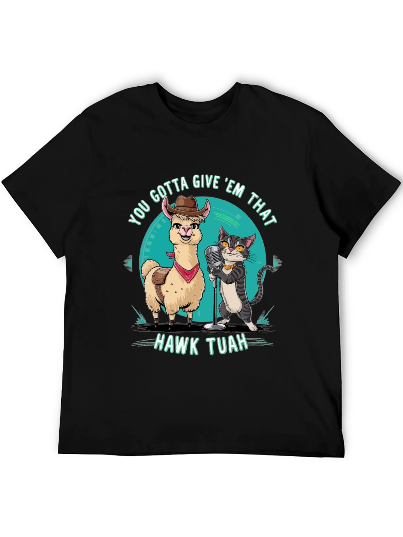 Hawk Tuah T-Shirt: Singing Llama & Cat Duo!