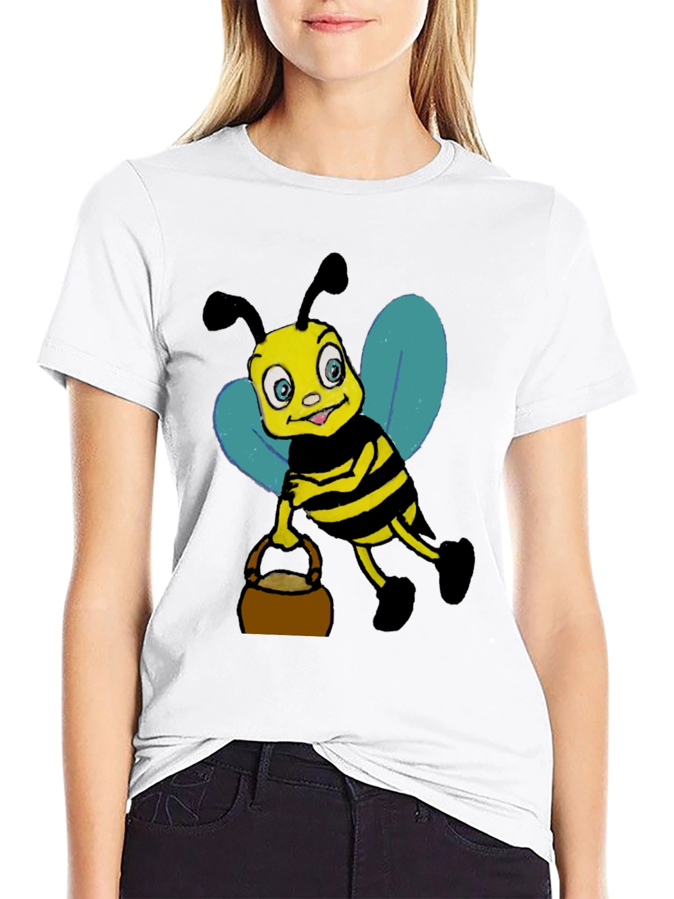 Cartoon Bee T-Shirt - Black Cotton Blend