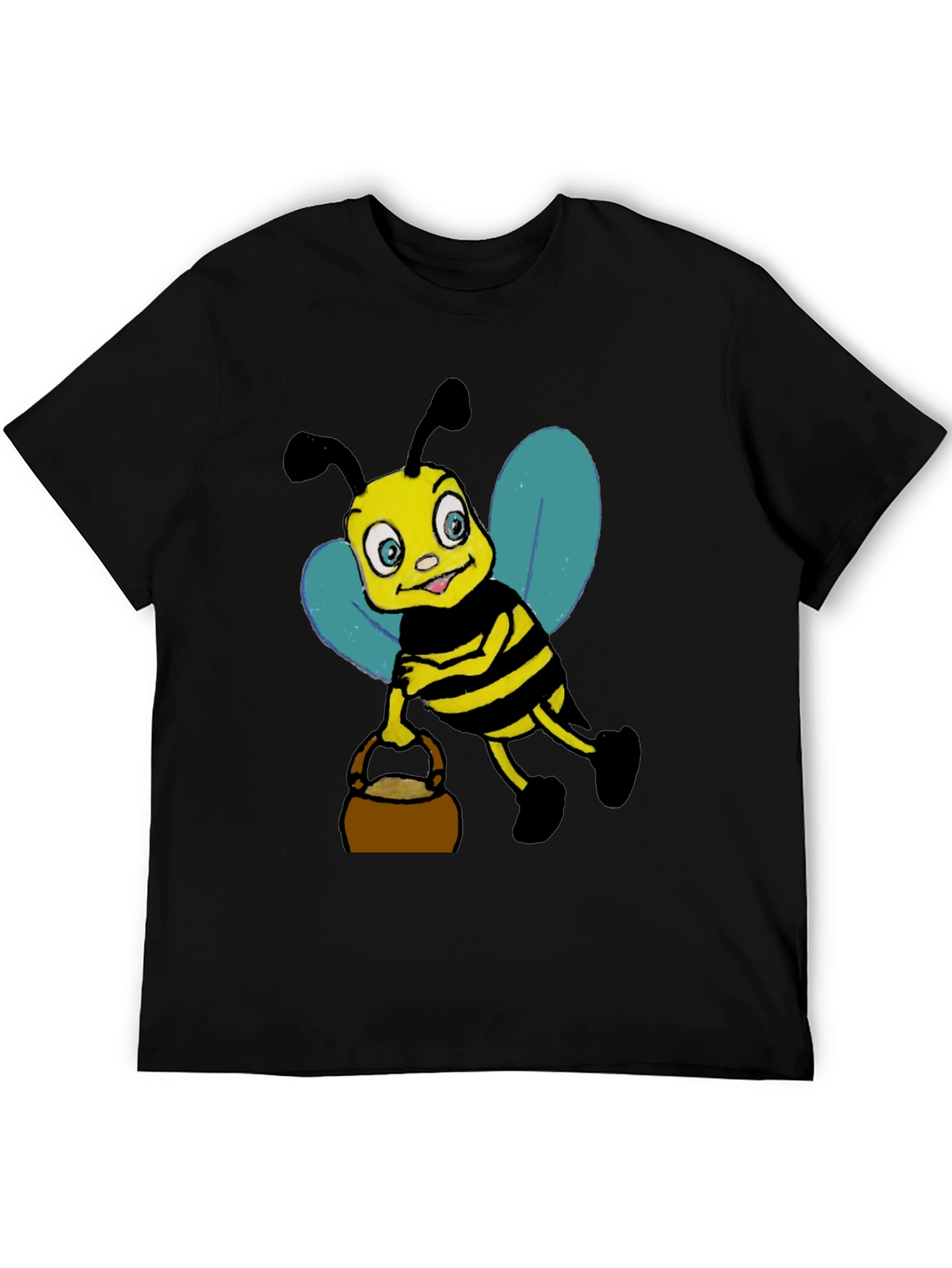 Cartoon Bee T-Shirt - Black Cotton Blend