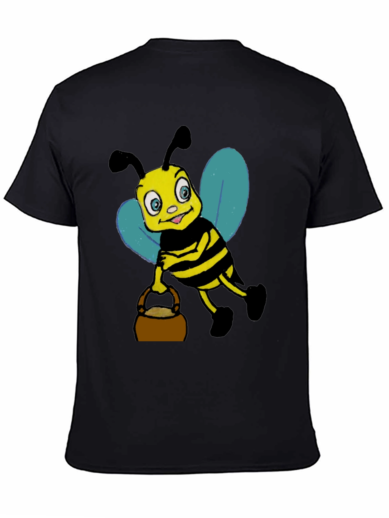Cartoon Bee T-Shirt - Black Cotton Blend