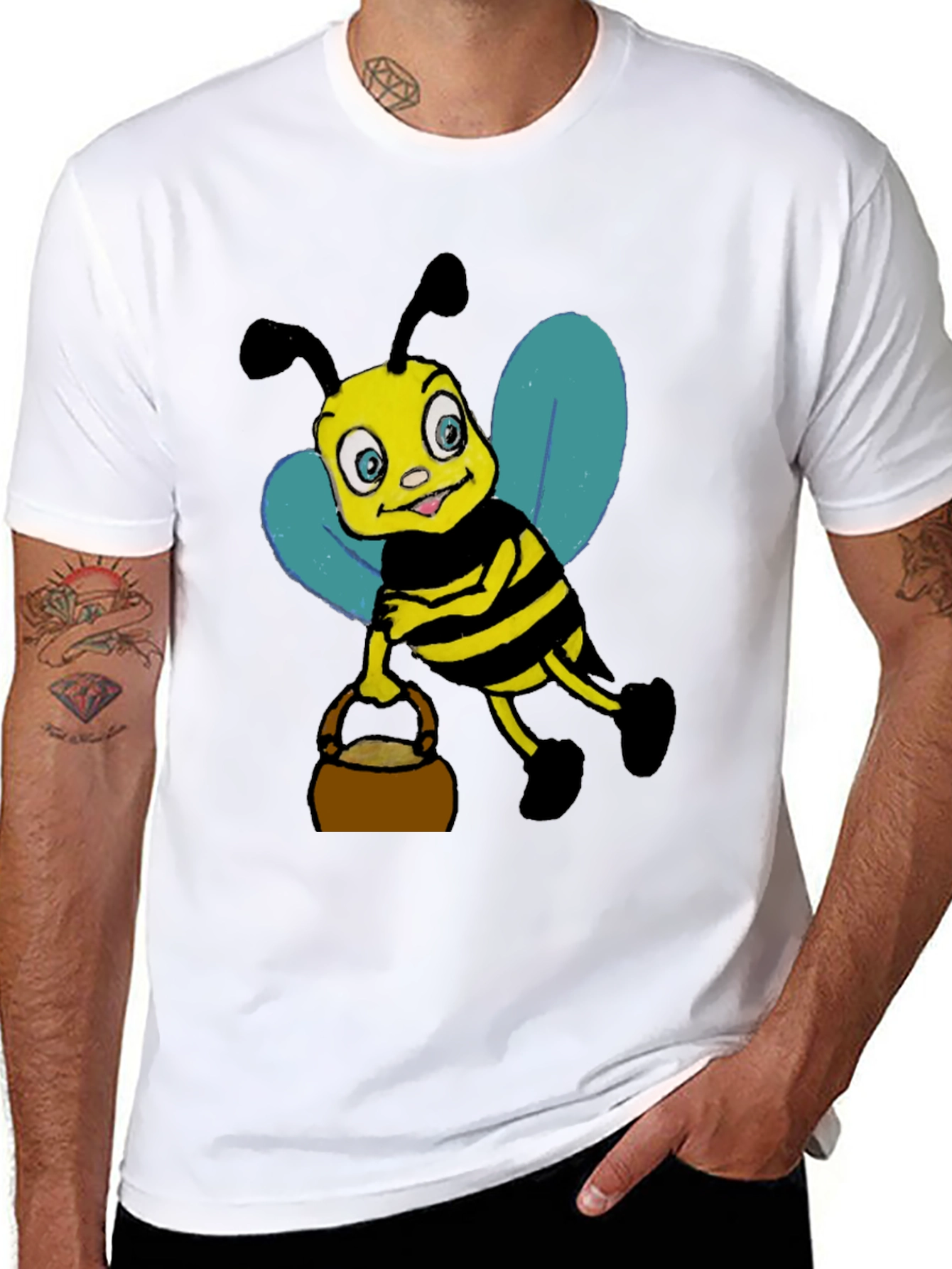 Cartoon Bee T-Shirt - Black Cotton Blend