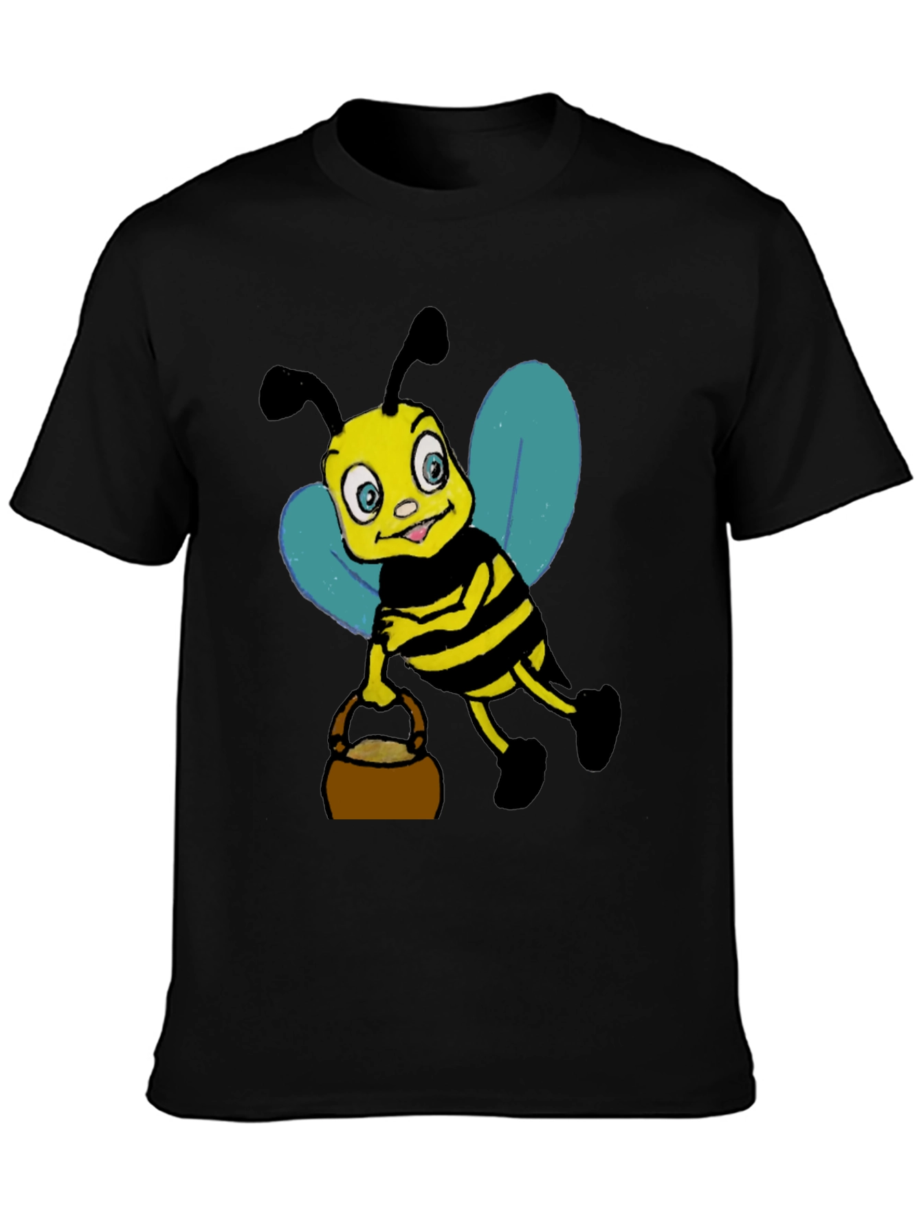 Cartoon Bee T-Shirt - Black Cotton Blend