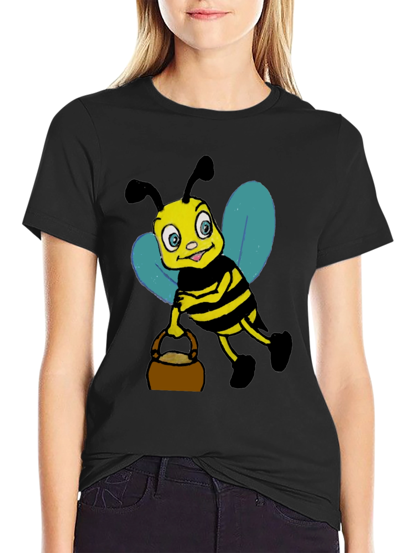 Cartoon Bee T-Shirt - Black Cotton Blend