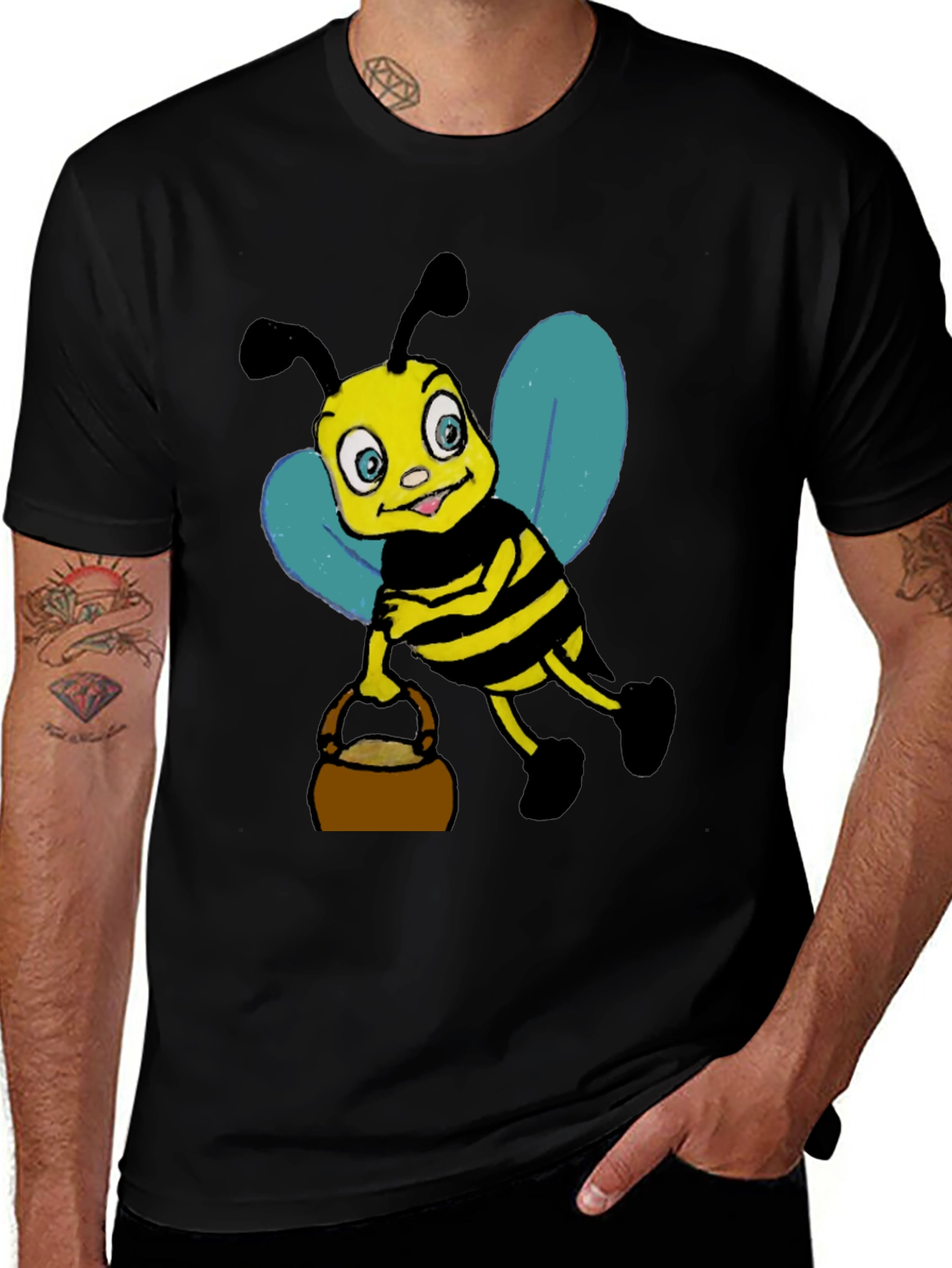 Cartoon Bee T-Shirt - Black Cotton Blend