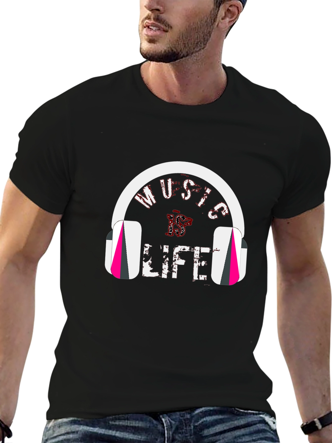 Music is Life Tee - Headphones Graphic Print