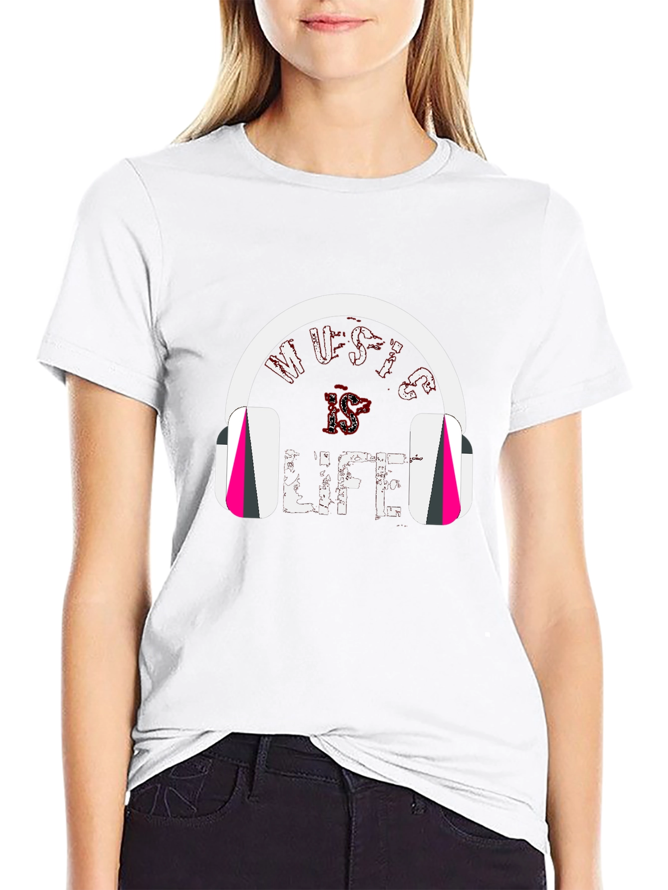 Music is Life Tee - Headphones Graphic Print
