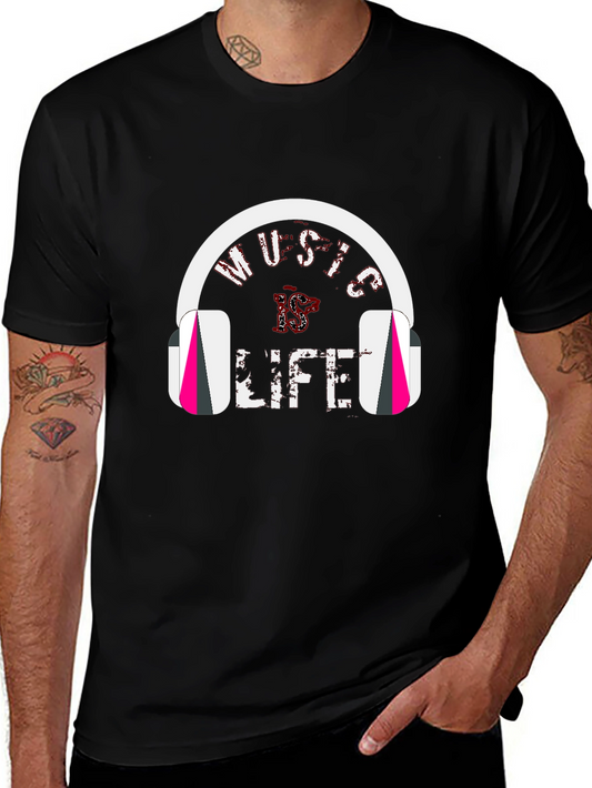 Music is Life Tee - Headphones Graphic Print