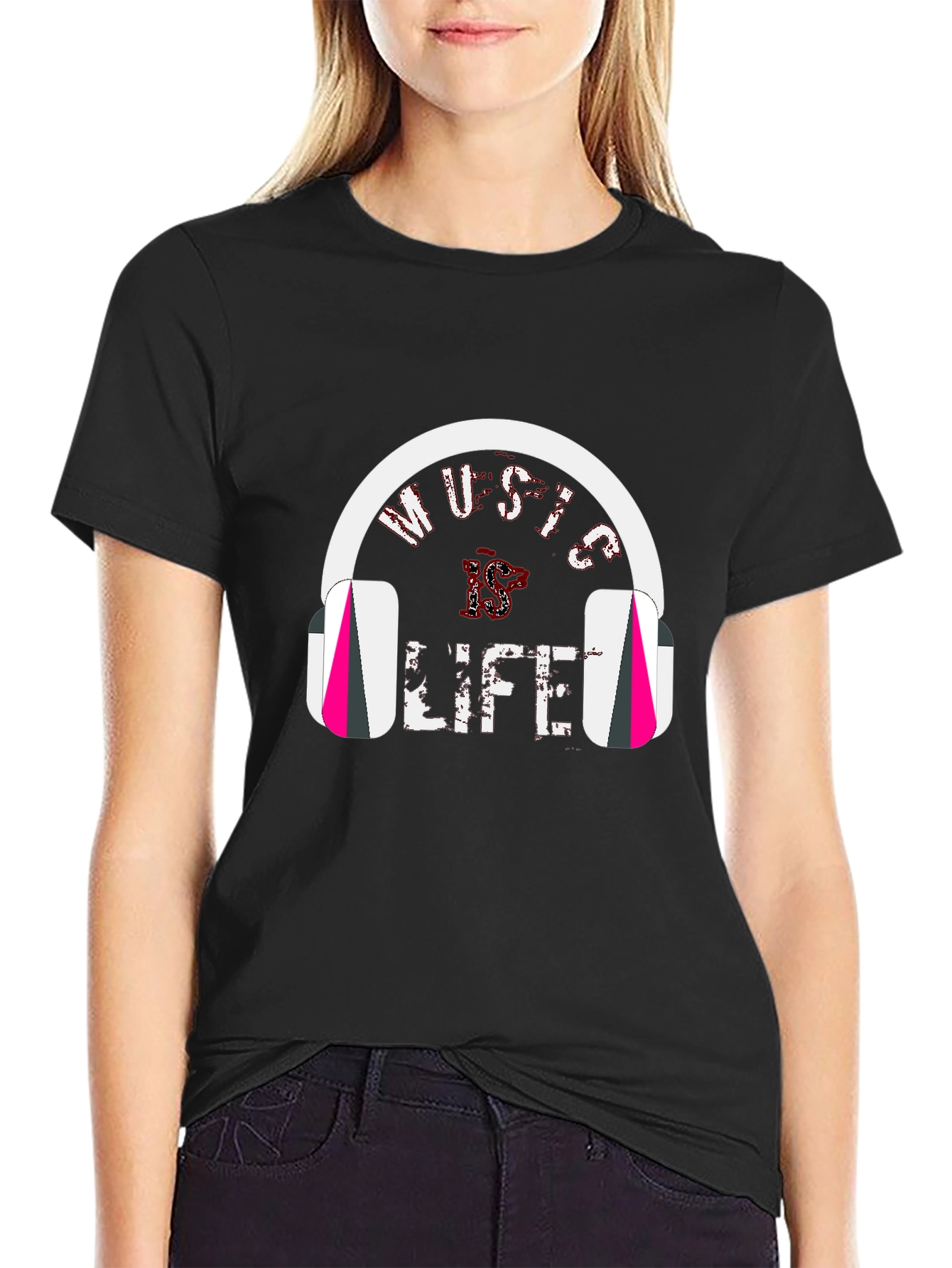 Music is Life Tee - Headphones Graphic Print