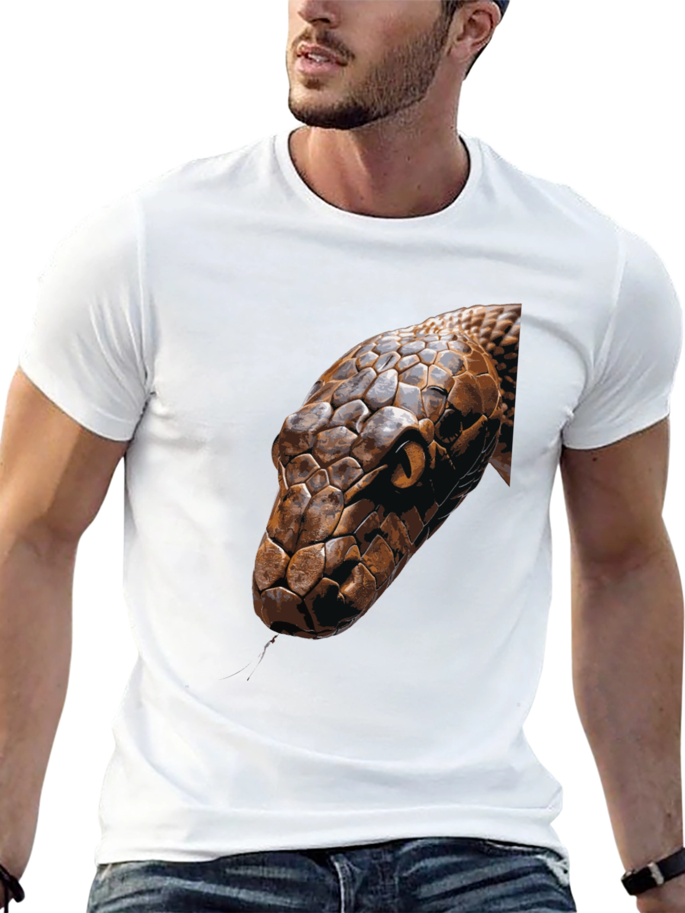 Mens Snake Graphic Print Crew Neck T-Shirt