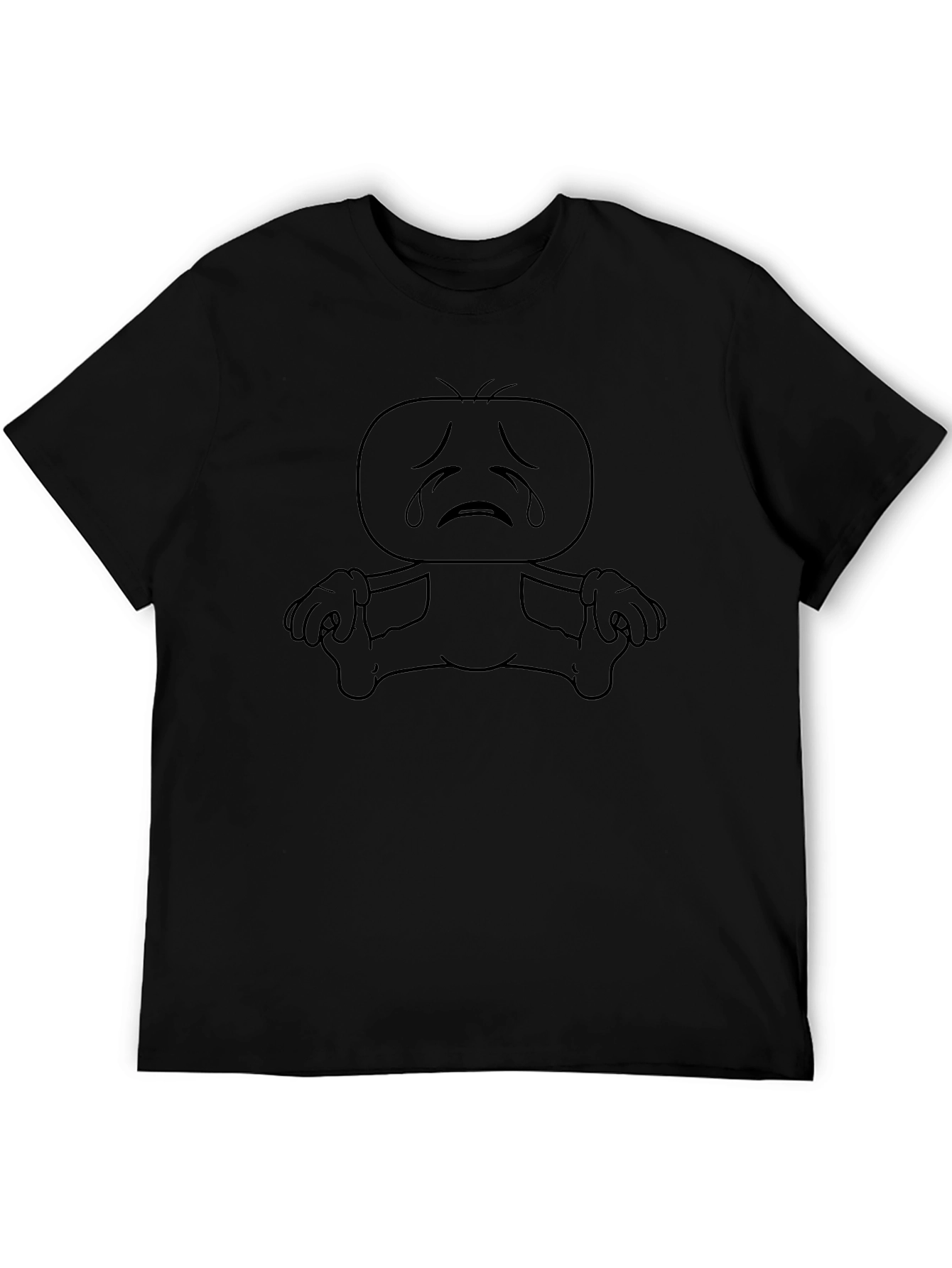 Sad Cartoon Character Black T-Shirt