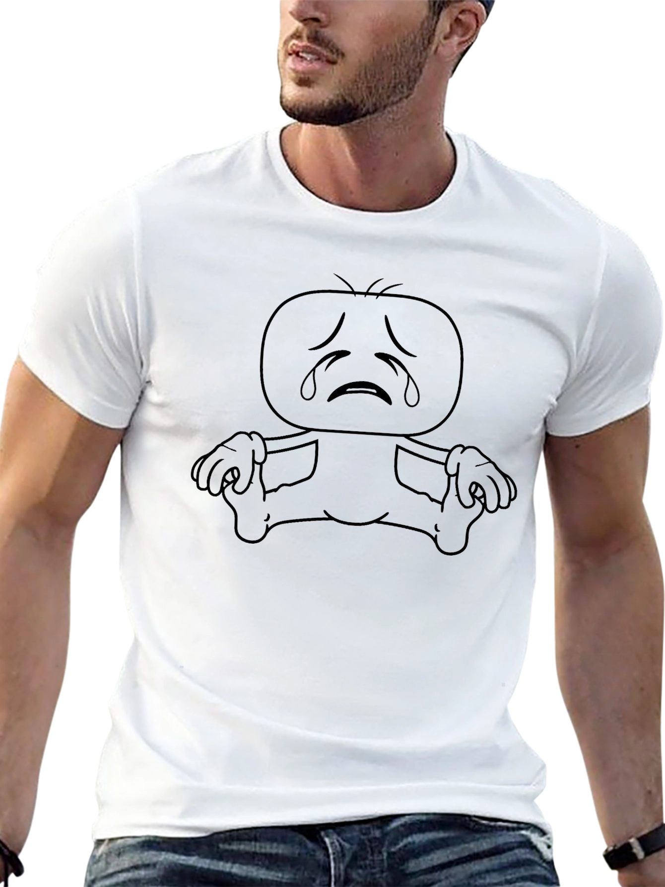 Sad Cartoon Character Black T-Shirt