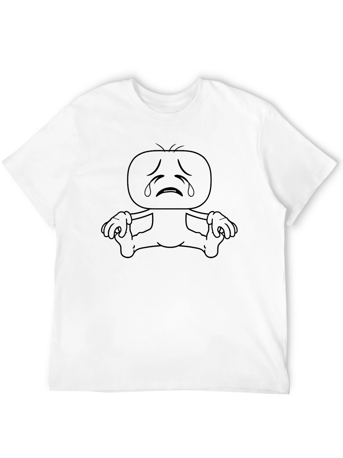 Sad Cartoon Character Black T-Shirt