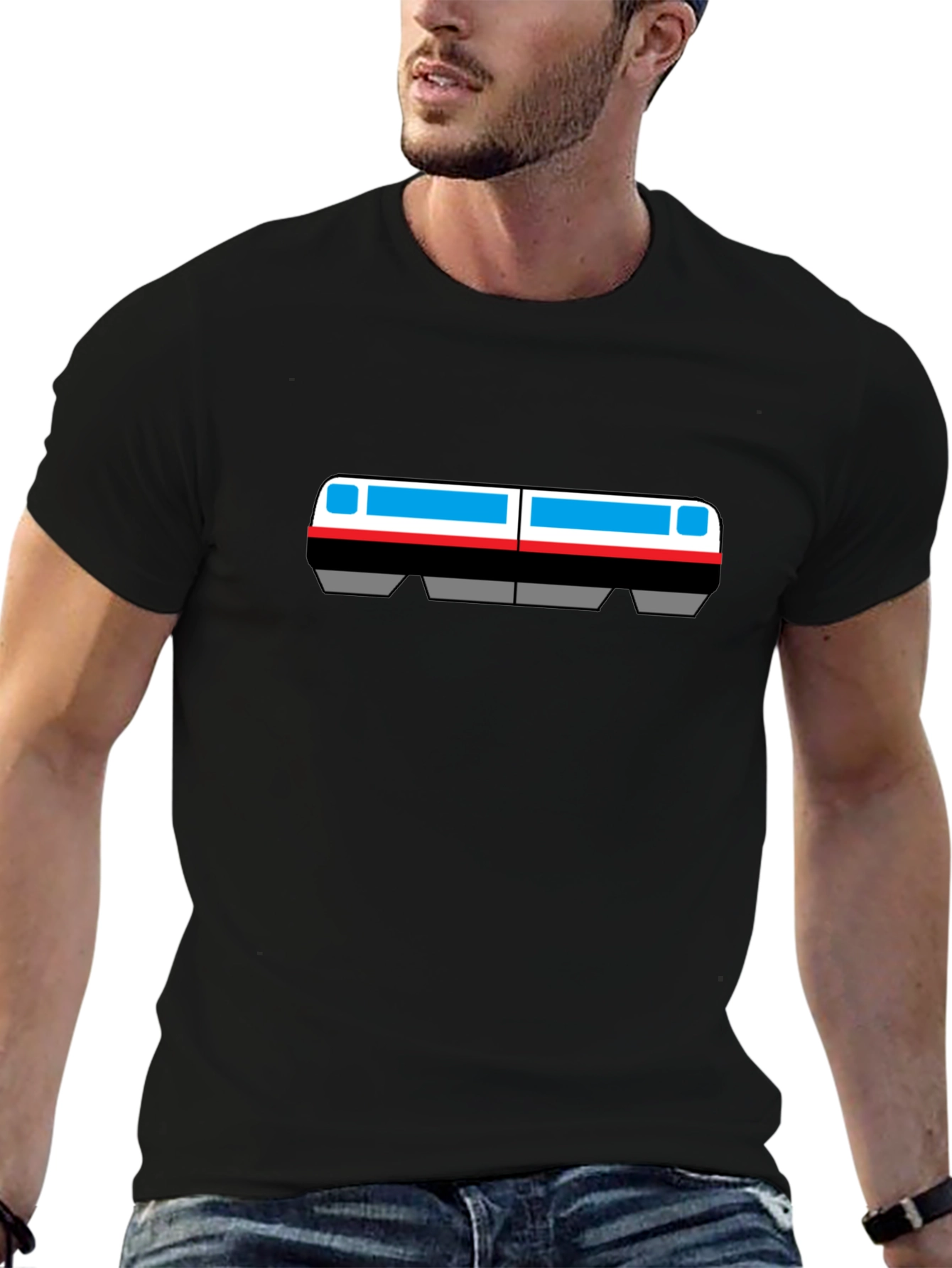 Retro Subway Train Graphic Tee - Black