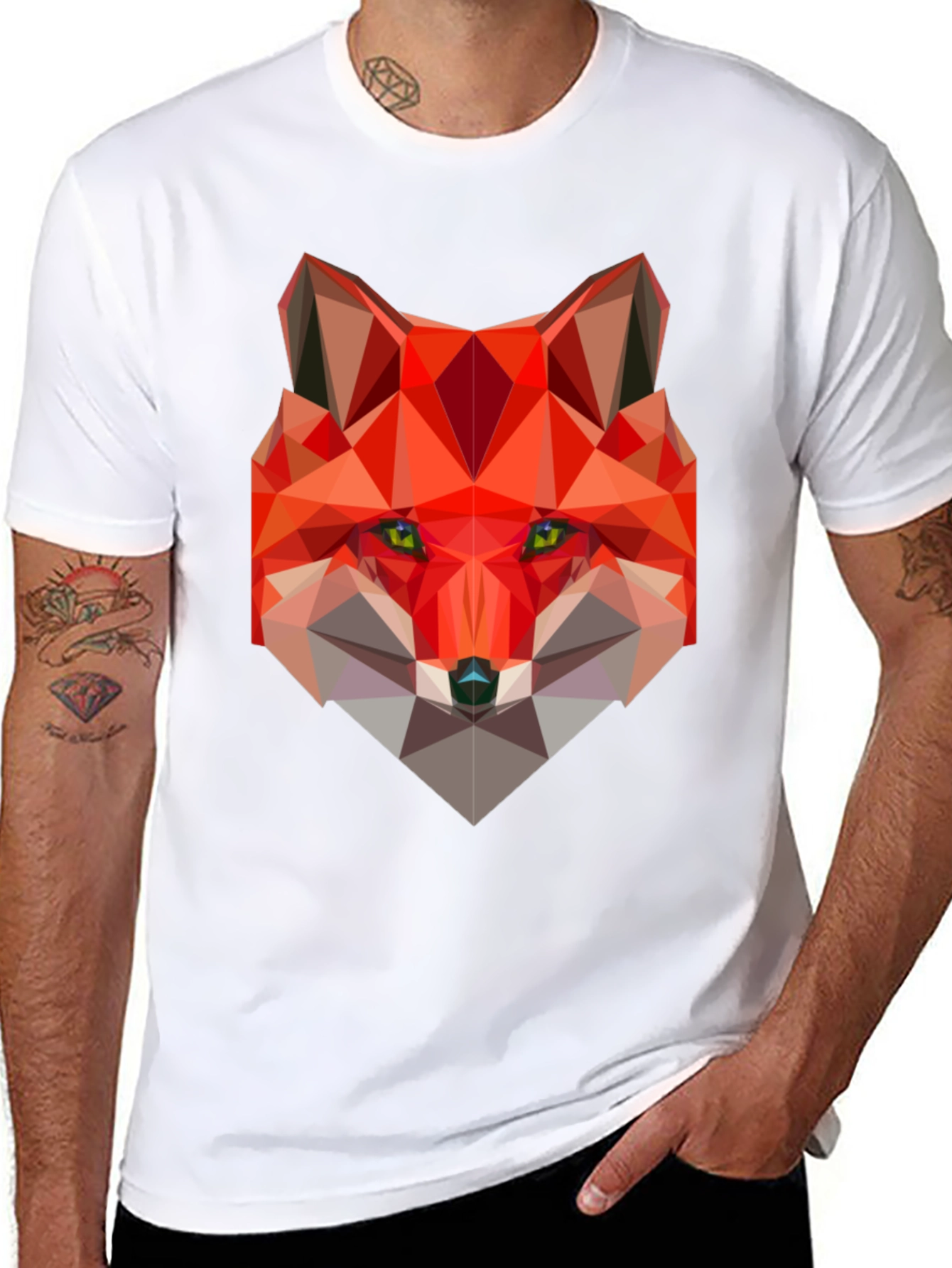 Geometric Fox Graphic Black T-Shirt