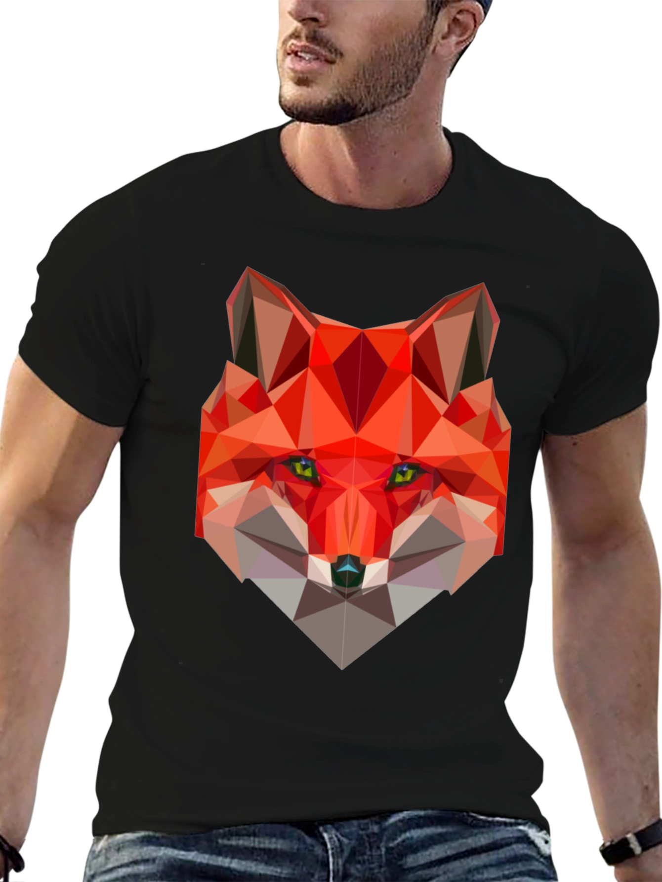 Geometric Fox Graphic Black T-Shirt
