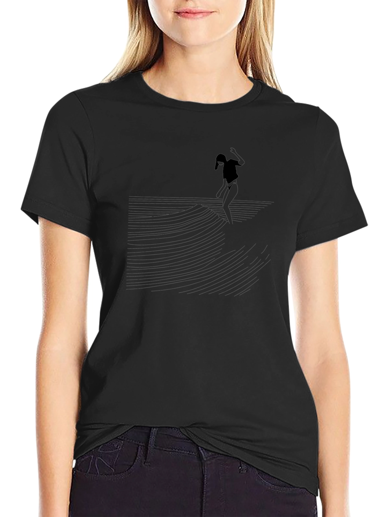 Surfing Silhouette Black T-Shirt