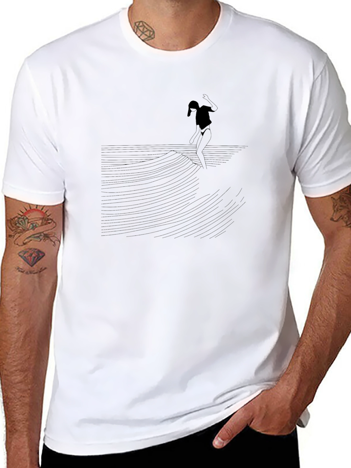 Surfing Silhouette Black T-Shirt