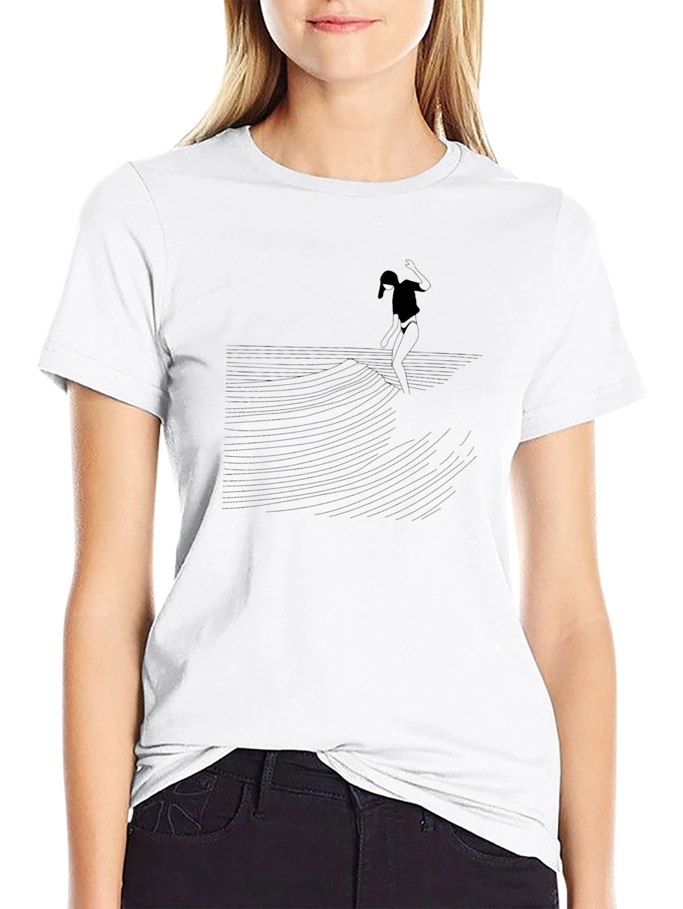 Surfing Silhouette Black T-Shirt